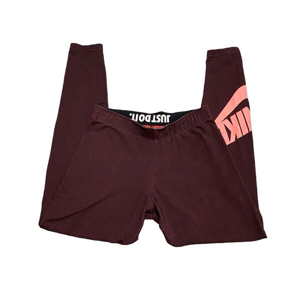 Nike Size Small Swoosh Maroon & Pink Compression Leggings - Picture 3 of 11